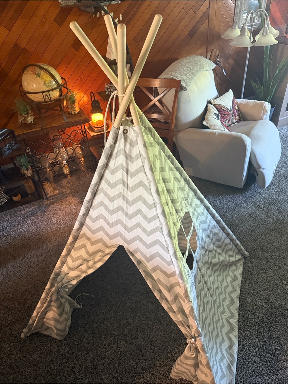 Kids Chevron Play Teepee Tent - Gray